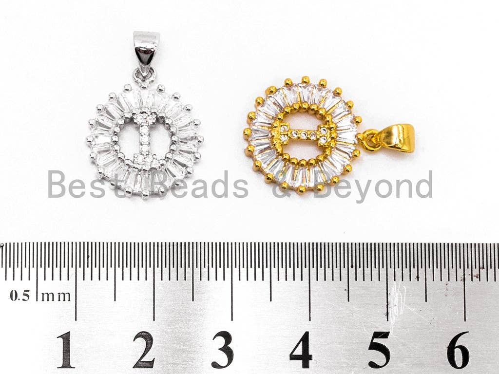 CZ Micro Pave Initial Letter I Charm/Pendent Beads,Cubic Zirconia Pave Alphabet Beads Pendent, Gold/Silver Finish,16x18mm,sku#Z228