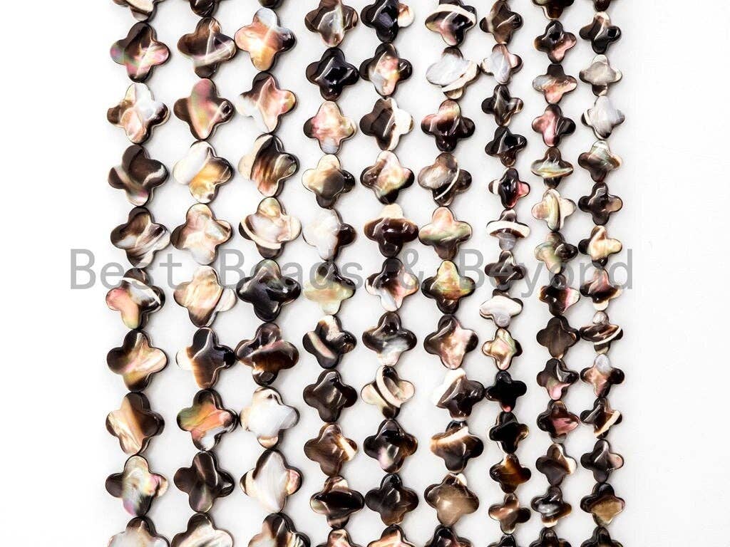 Natural Mother of Pearl beads, 8/10/12/15/18mm Brown Plated Mother of Pearl Four-leaf clover Beads strand, 16inch full strand, SKU#T40