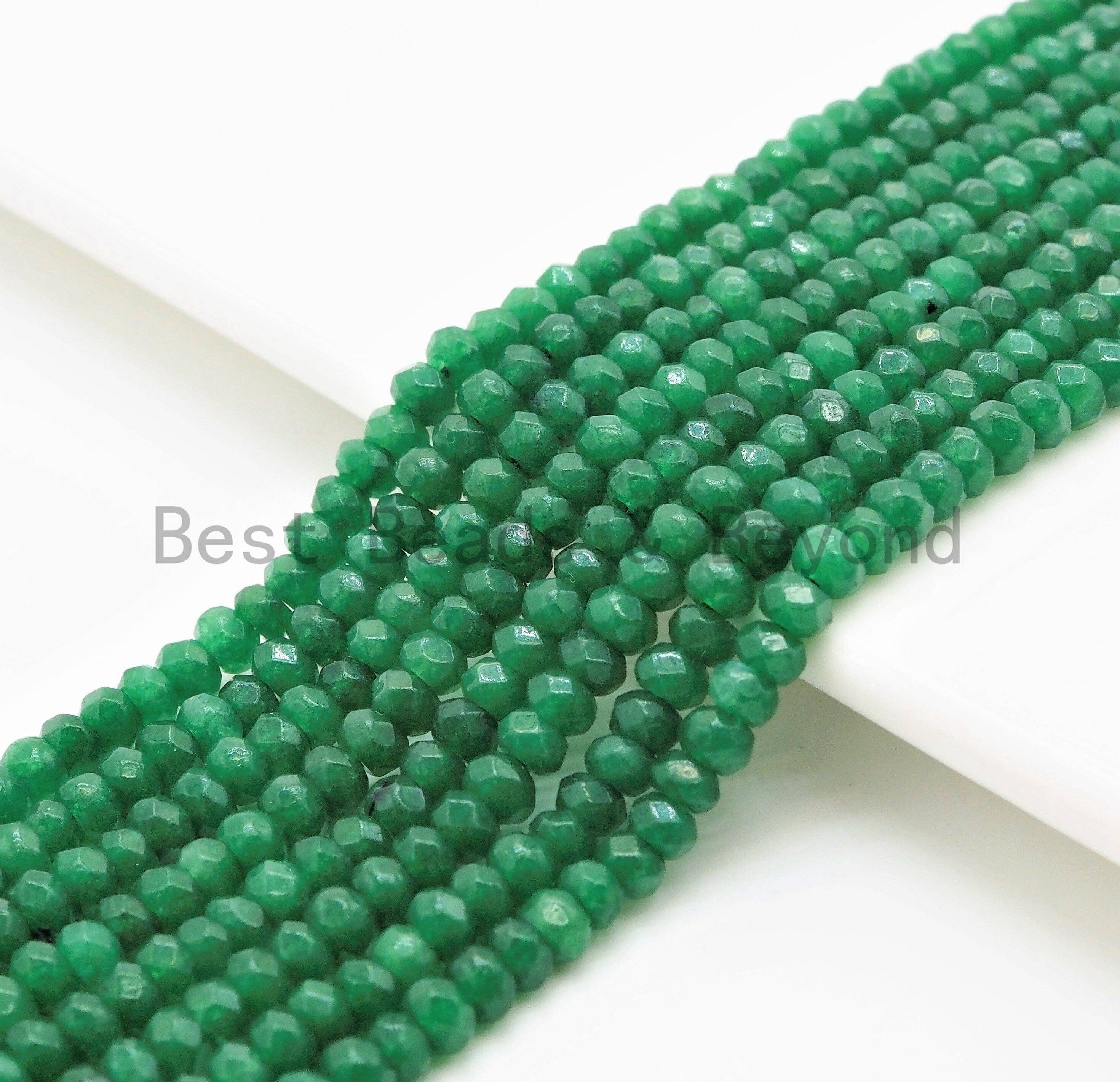 2x3mm/2x4mm Dyed Emerald Jade beads, Faceted Rondelle Green Jade beads, Green Gemstone Beads, 15.5inch strand, SKU#U325