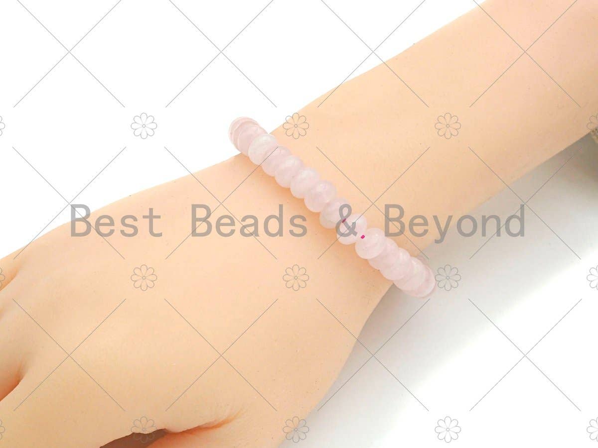 Quality Natural Rose Quartz Stretchy Bracelet, 4x6mm/5x8mm Elastic Fit Rondelle Smooth Bracelet, Sku#EF32