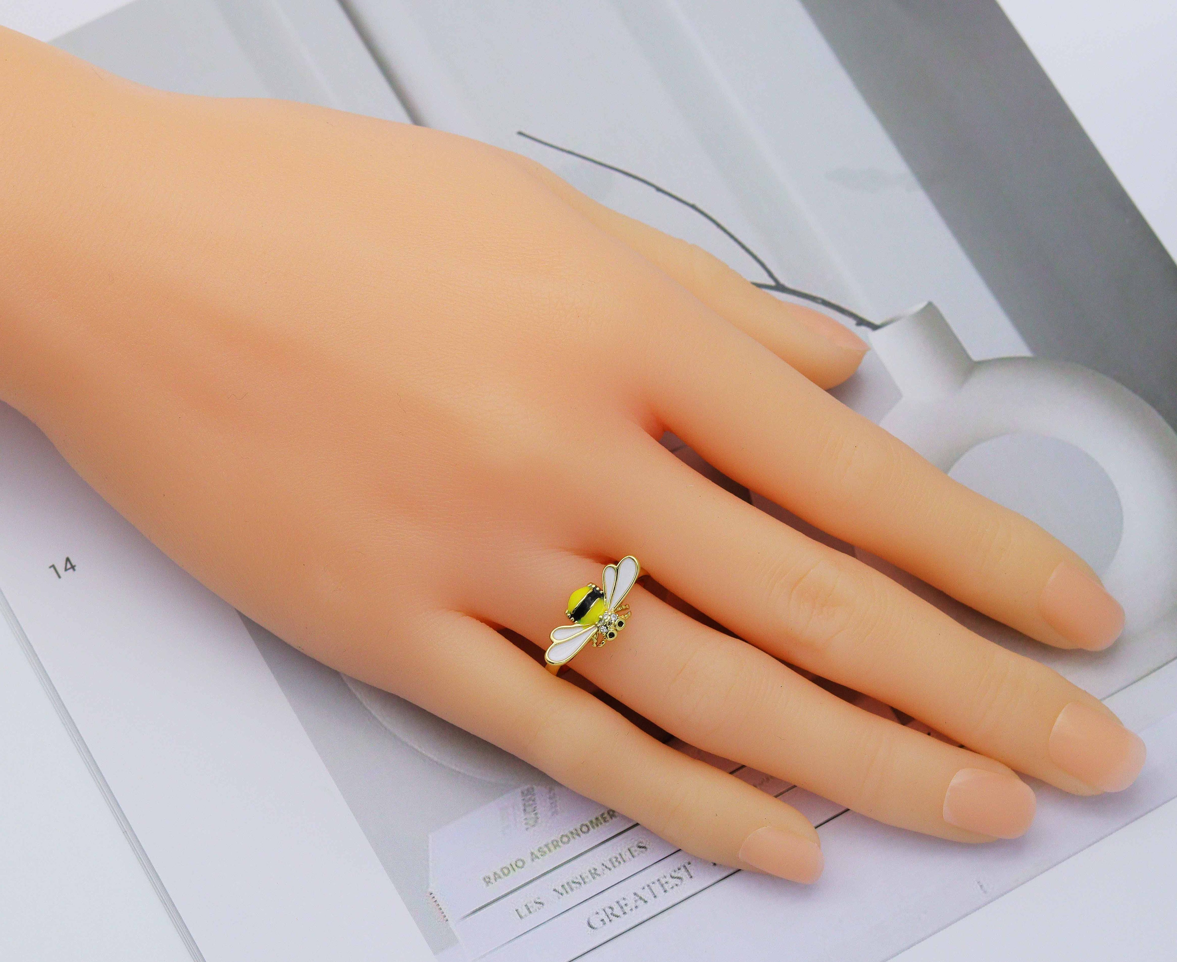 CZ Enamel Bee Adjustable Ring, Sku#LD293
