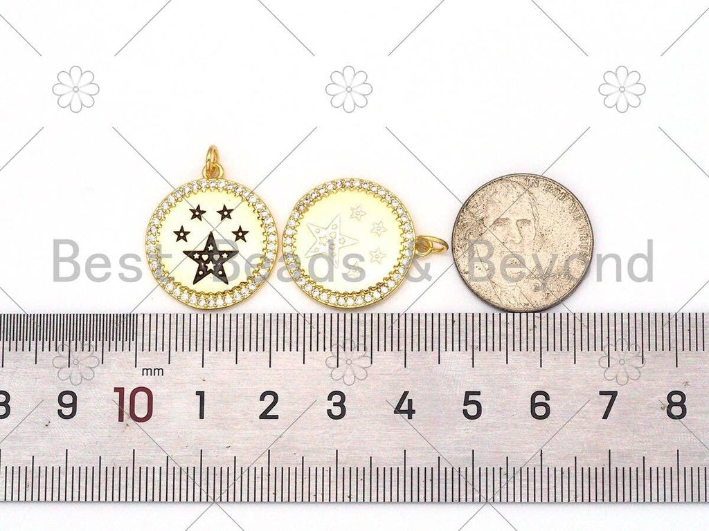 Colorful Enamel Five Point Star On Round Coin Pendant,18K Gold Filled CZ Micro Pave Medallion Charm,Enamel Star Jewelry,20x23mm,Sku#LK395