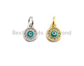 CZ Micro Pave Round Evil Eye on Disc Pendant, Cubic Zirconia Pendant, Silver/Gold Tone, 7x9mm, Sku#Z421