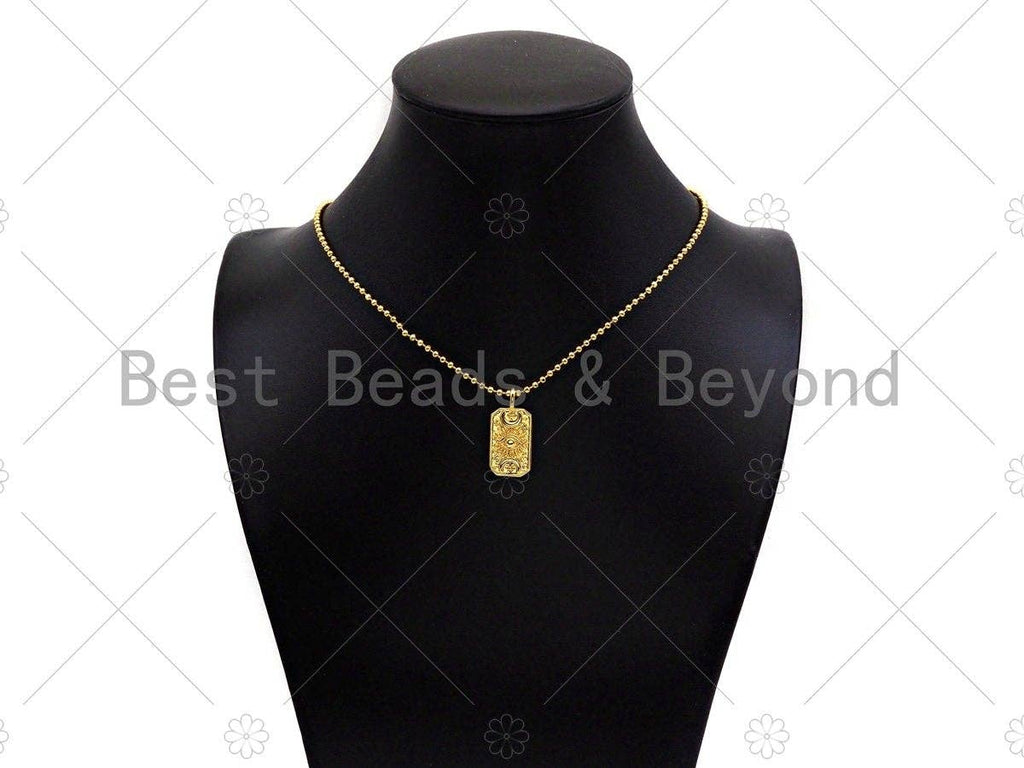 18K Gold Evil Eye Moon On Rectangle Shape Pendant, Gold Medallion Charm, Necklace Bracelet Charm Pendant,12x26mm,Sku#Z1324