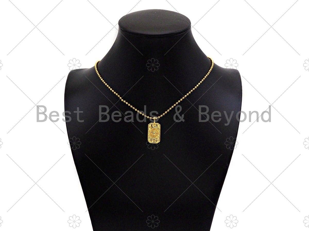 18K Gold Evil Eye Moon On Rectangle Shape Pendant, Gold Medallion Charm, Necklace Bracelet Charm Pendant,12x26mm,Sku#Z1324