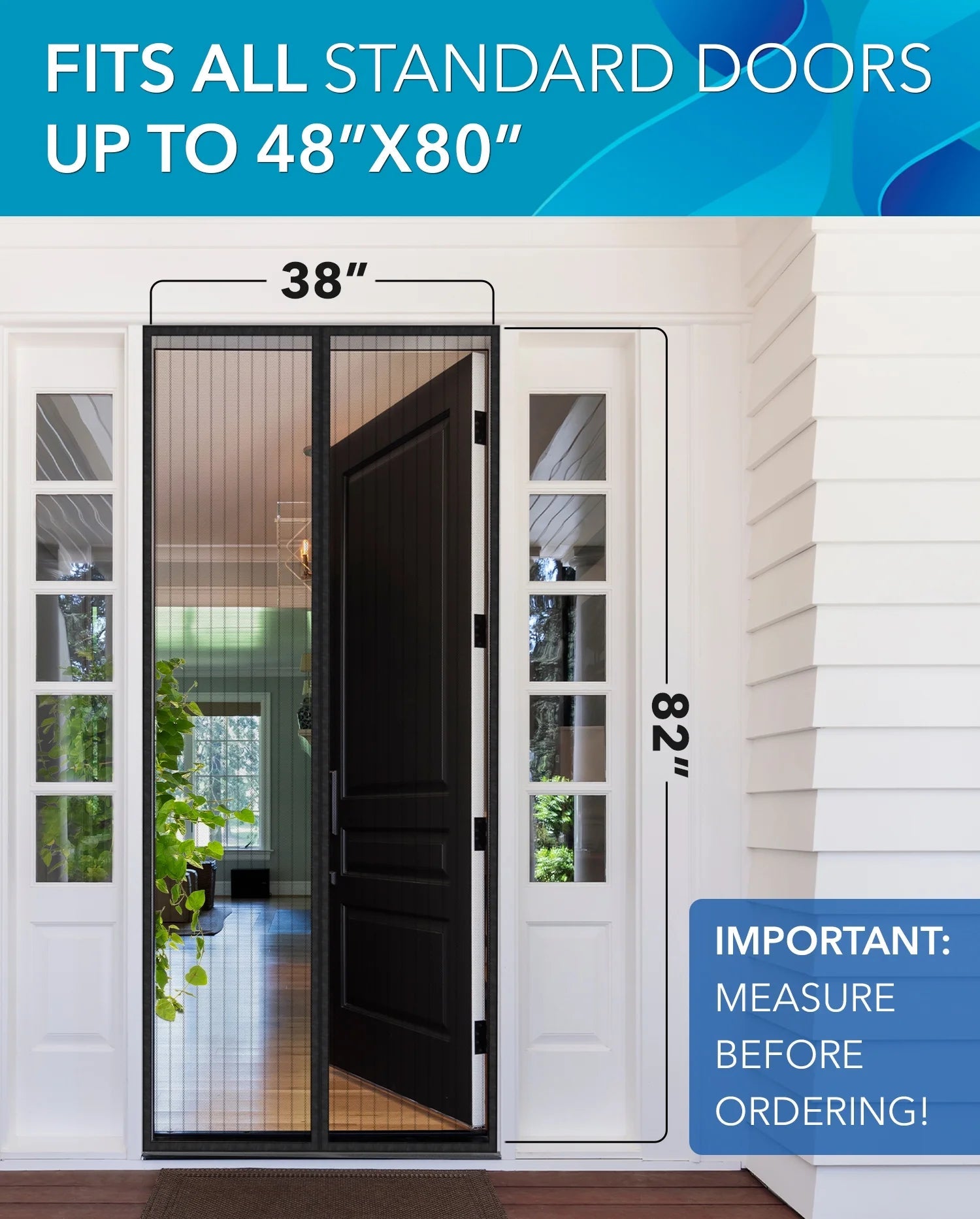 Flux Phenom Magnetic Screen Door Hands-Free Mesh Easy Install 2 Pack 38 X 82