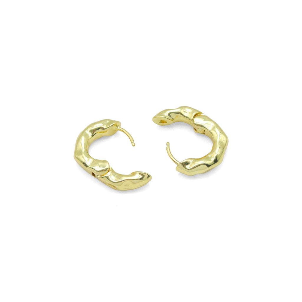Gold Hammered Hoop Earrings, Sku#Y1033