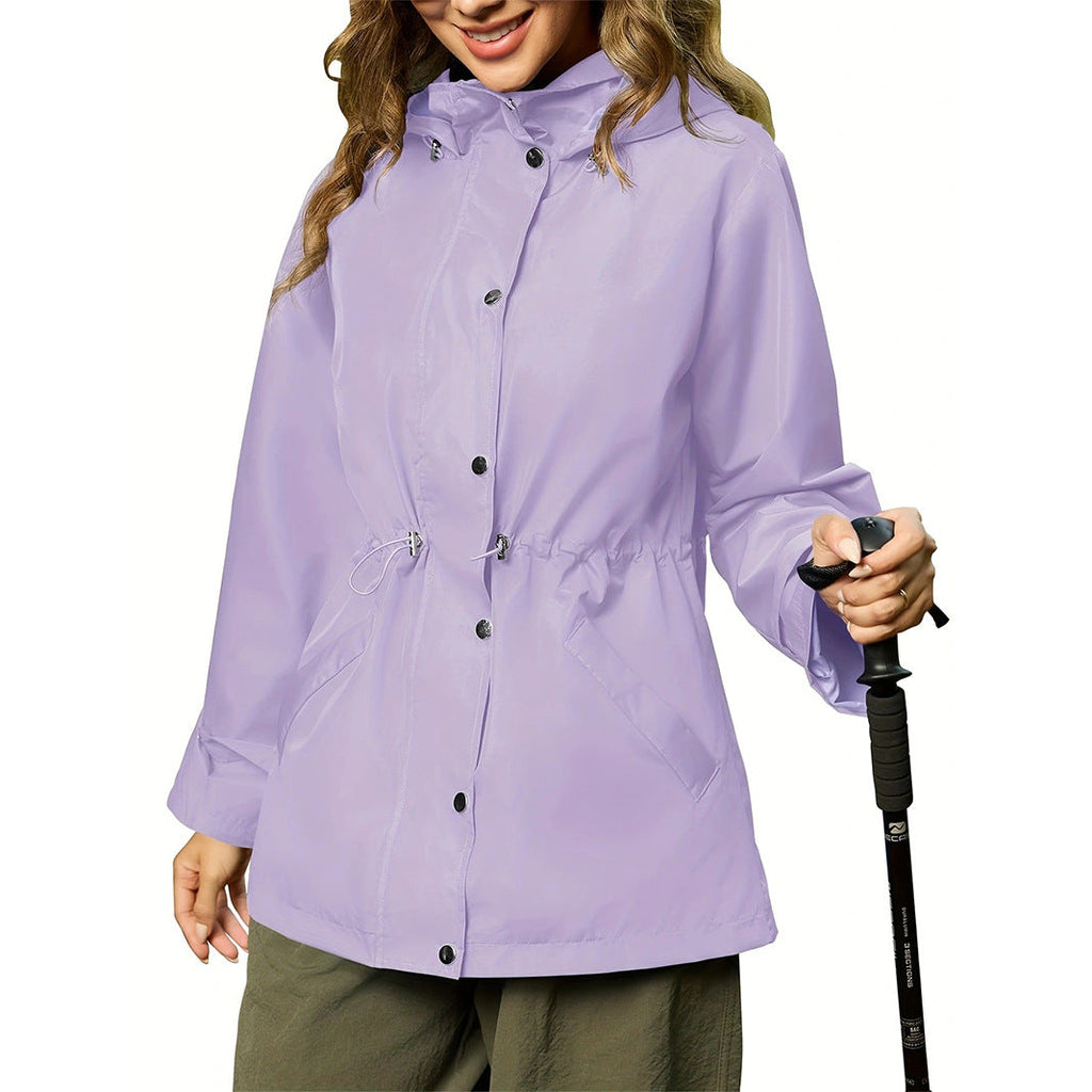 Women's Waterproof Slim Trench Coat Windproof Shell Jacket