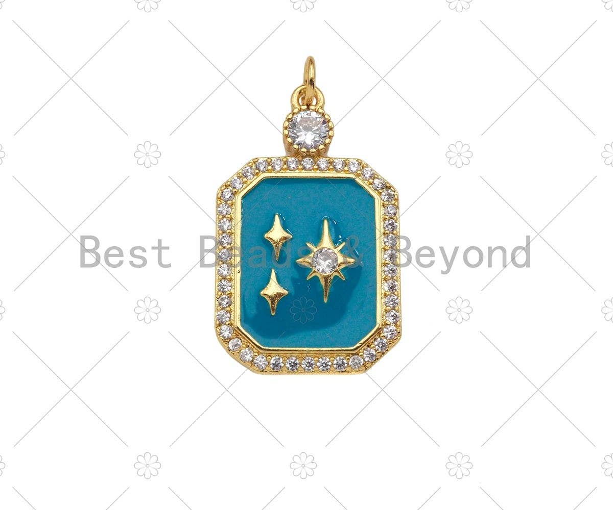 Gold Filled CZ Micro Pave North Star On Colorful Enamel Rectangle Shape Pendant,18K Gold Filled Enamel Charm,17x28mm,Sku#LK360