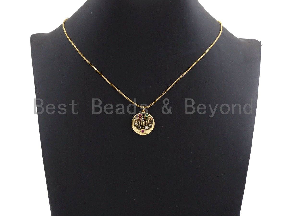 CZ Micro Pave Shooting Star Coin Pendant/Charm, Cubic Zirconia Pendant, Silver/Gold/Rose Gold/Black Tone,19x21mm,Sku#Z425