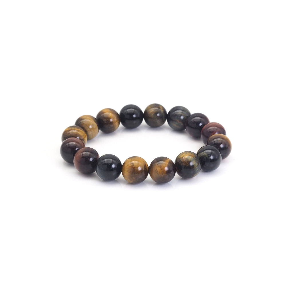 Red Yellow Blue Tiger Eye Round Stretchy Bracelet, Sku#EF445