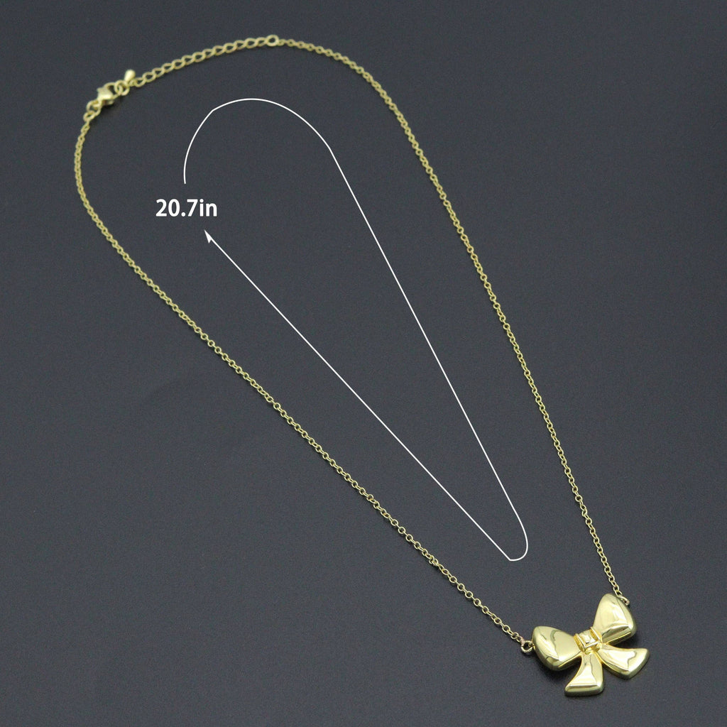 Gold Link Chain Bow Pendant  Necklace, sku#EF714