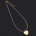 Dainty Pink CZ Stone Gold Spacer Heart Pendant Necklace, Sku#EF503