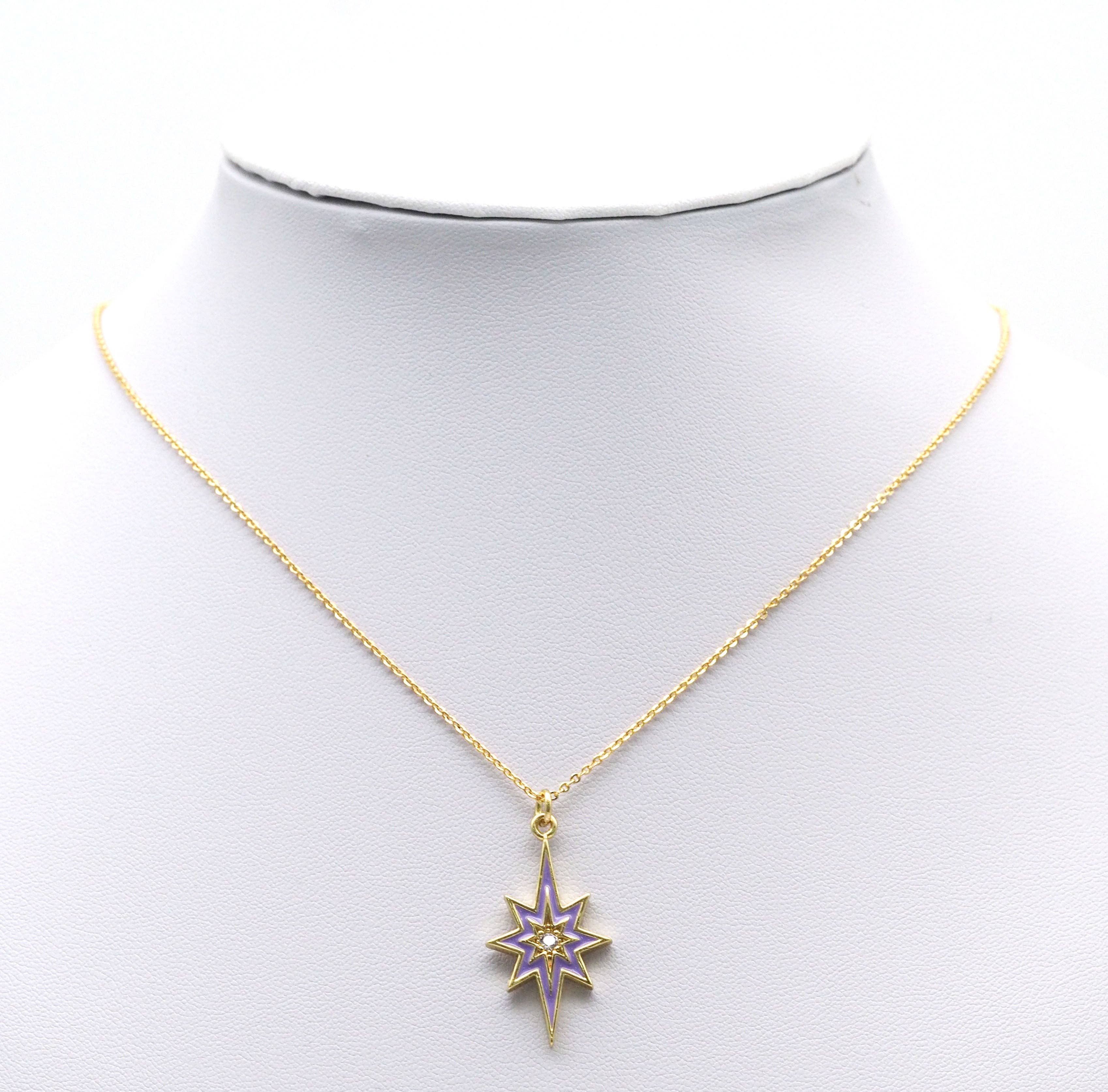 Gold CZ Enamel North Star Charm, Sku#L710
