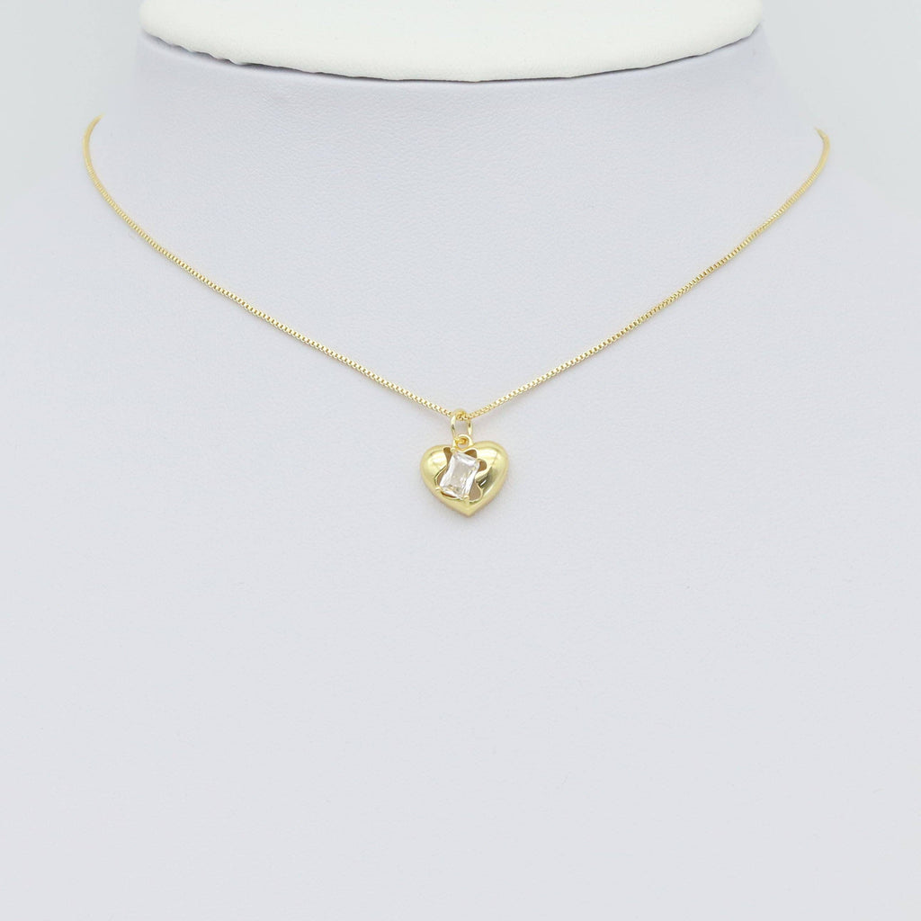 Gold Silver Rectangle Clear Pink CZ Heart Shape Charm, Sku#A165