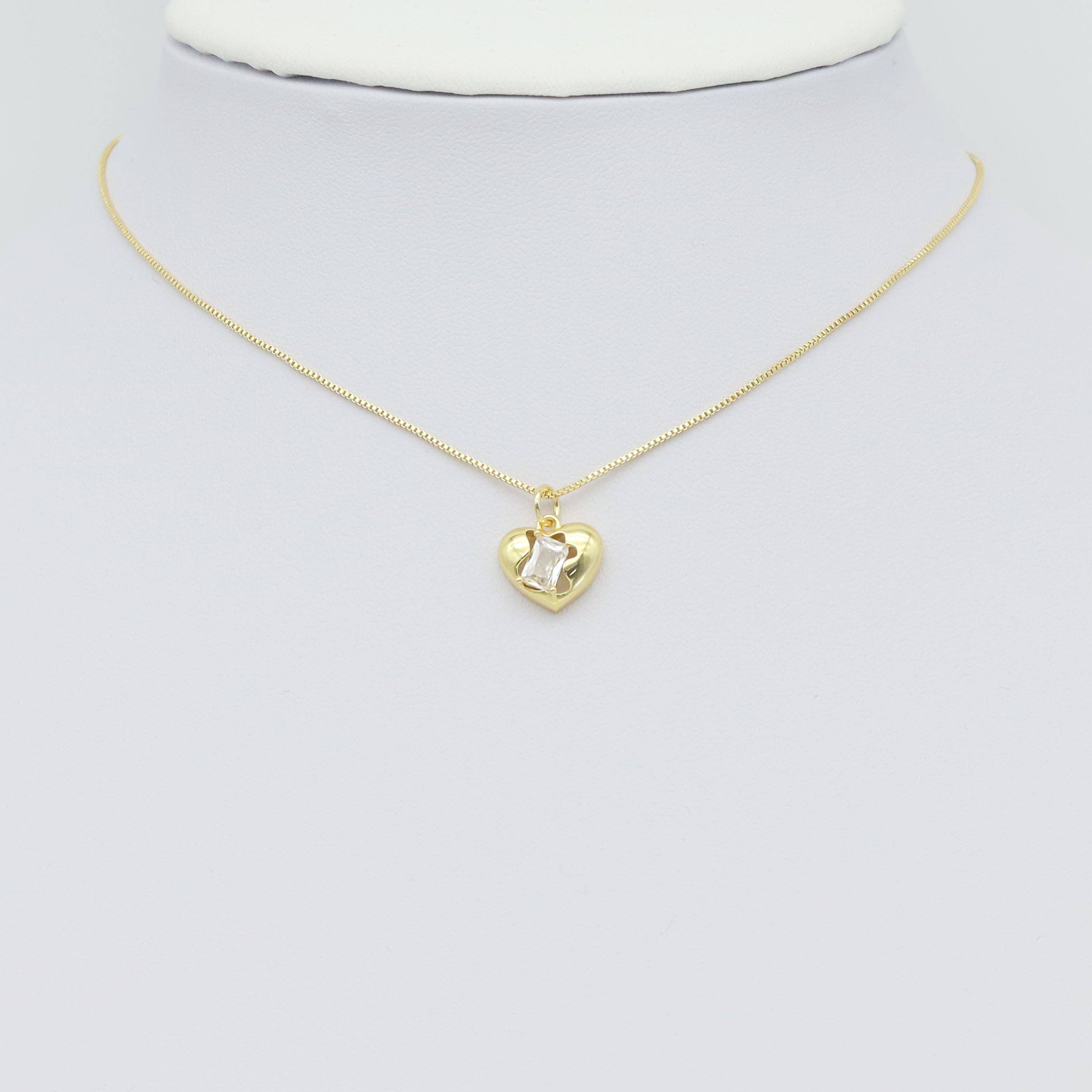 Gold Silver Rectangle Clear Pink CZ Heart Shape Charm, Sku#A165