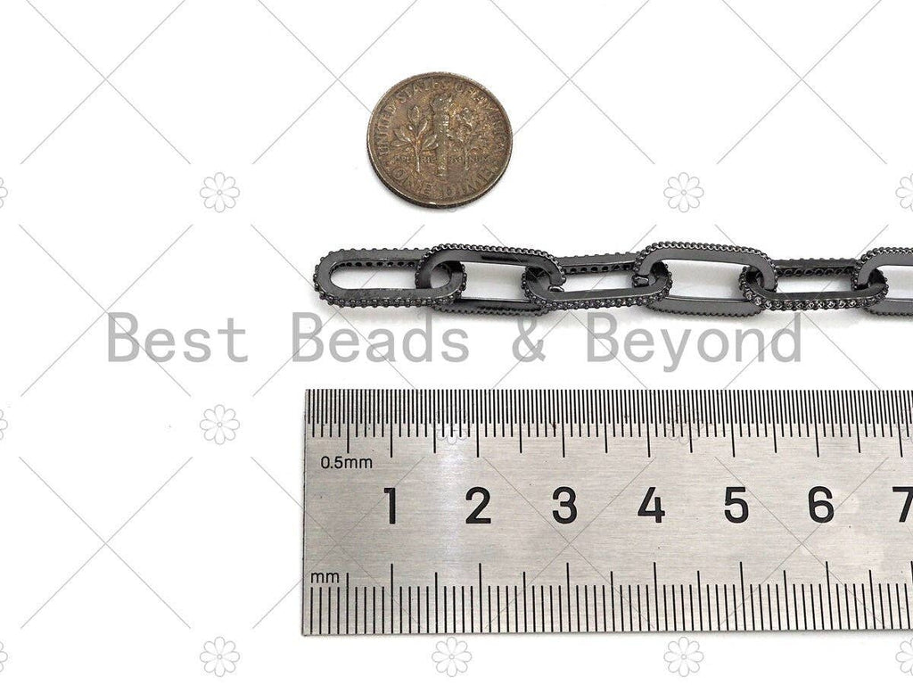 8x18mm Micro Pave Thick Paper Clip Chain by Meter, 18k Gold Pave Paper Clip Chain by Meter, Gold CZ Pave Chain, Statement Chain, Sku#M380