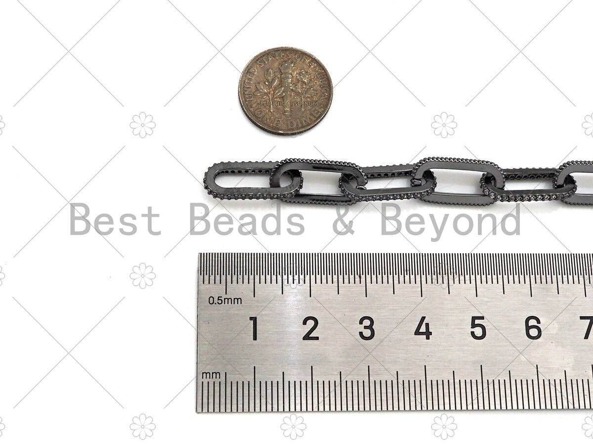 8x18mm Micro Pave Thick Paper Clip Chain by Meter, 18k Gold Pave Paper Clip Chain by Meter, Gold CZ Pave Chain, Statement Chain, Sku#M380