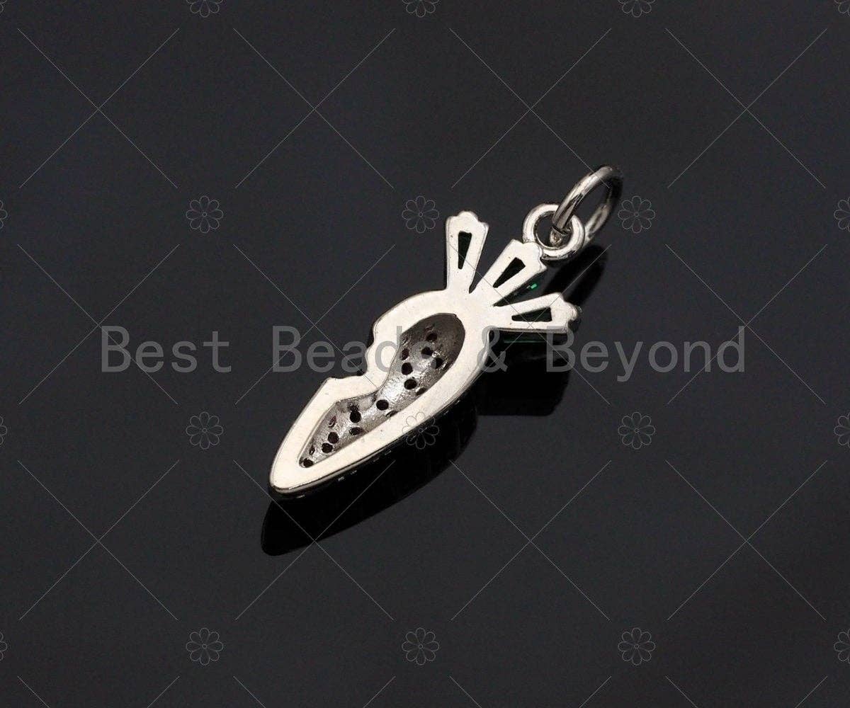 Fuchsia CZ Micro Pave Carrot Pendant/Charm,Carrot Cubic Zirconia Pendant, Silver/Gold/Rose Gold Tone, Fruit Charm, 7x18mm, Sku#Y262