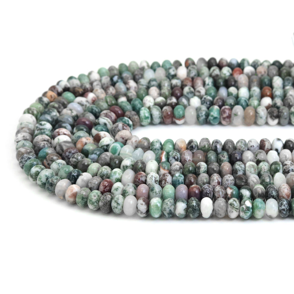 Smooth Rondelle Green Tree Agate beads, Sku#U1913