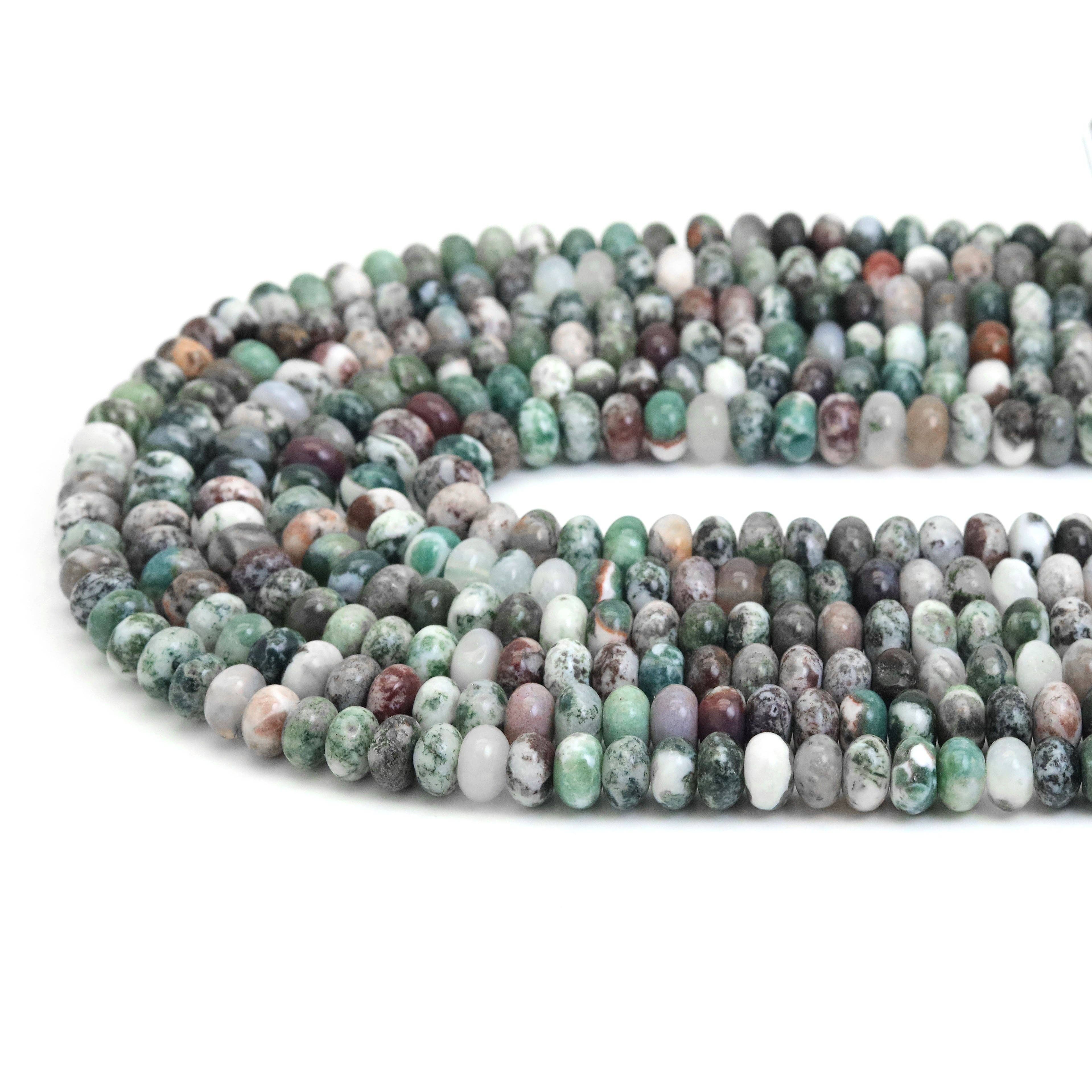 Smooth Rondelle Green Tree Agate beads, Sku#U1913