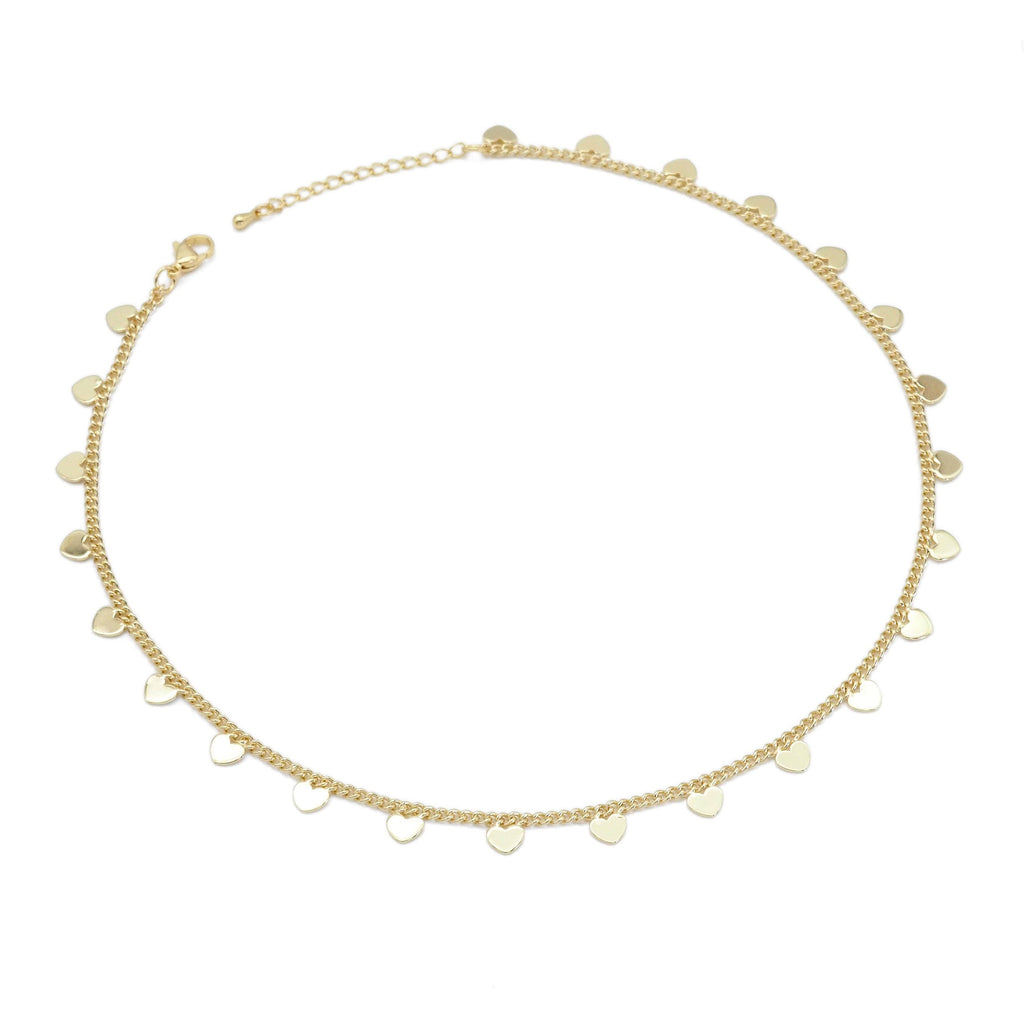 Gold Heart Thin Cuban link chain Adjustable Necklace, Sku#LD472