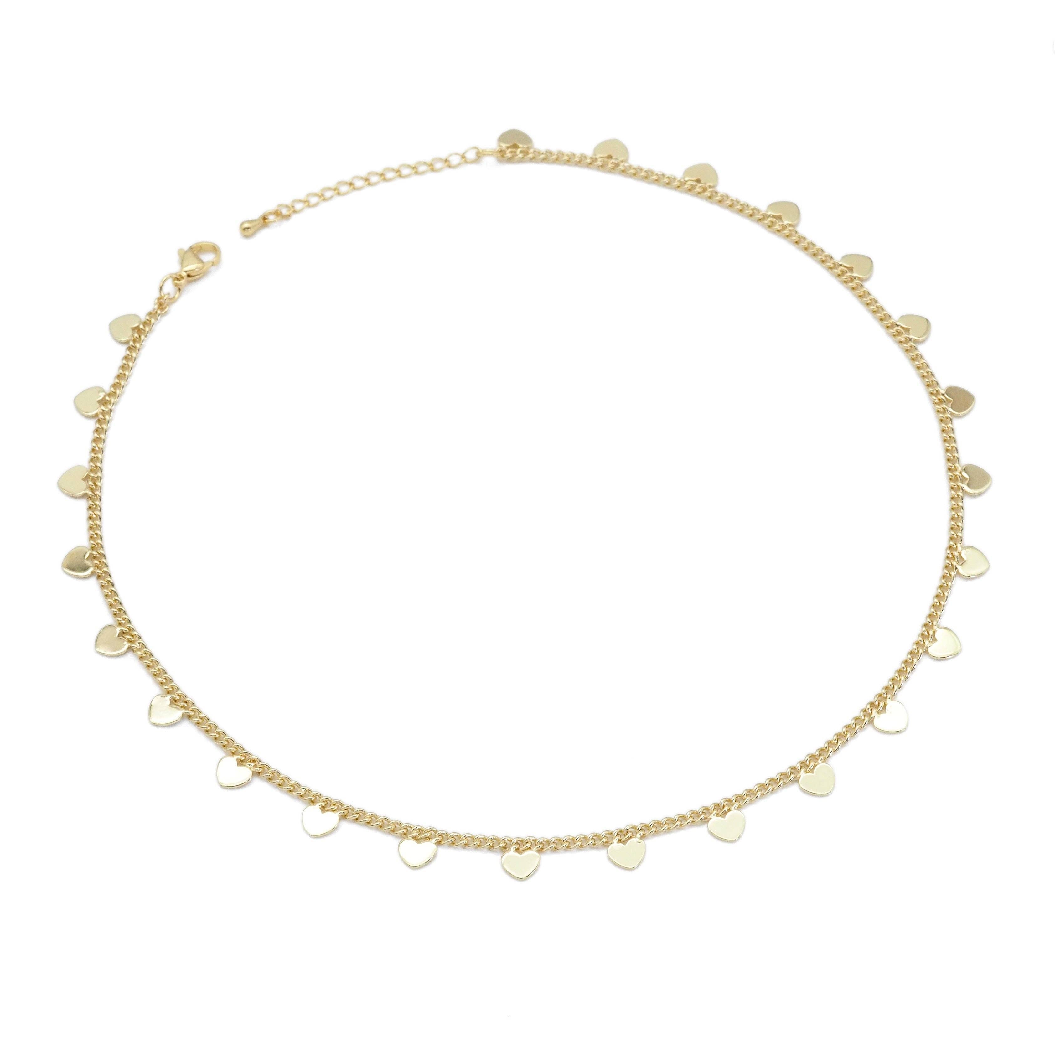 Gold Heart Thin Cuban link chain Adjustable Necklace, Sku#LD472