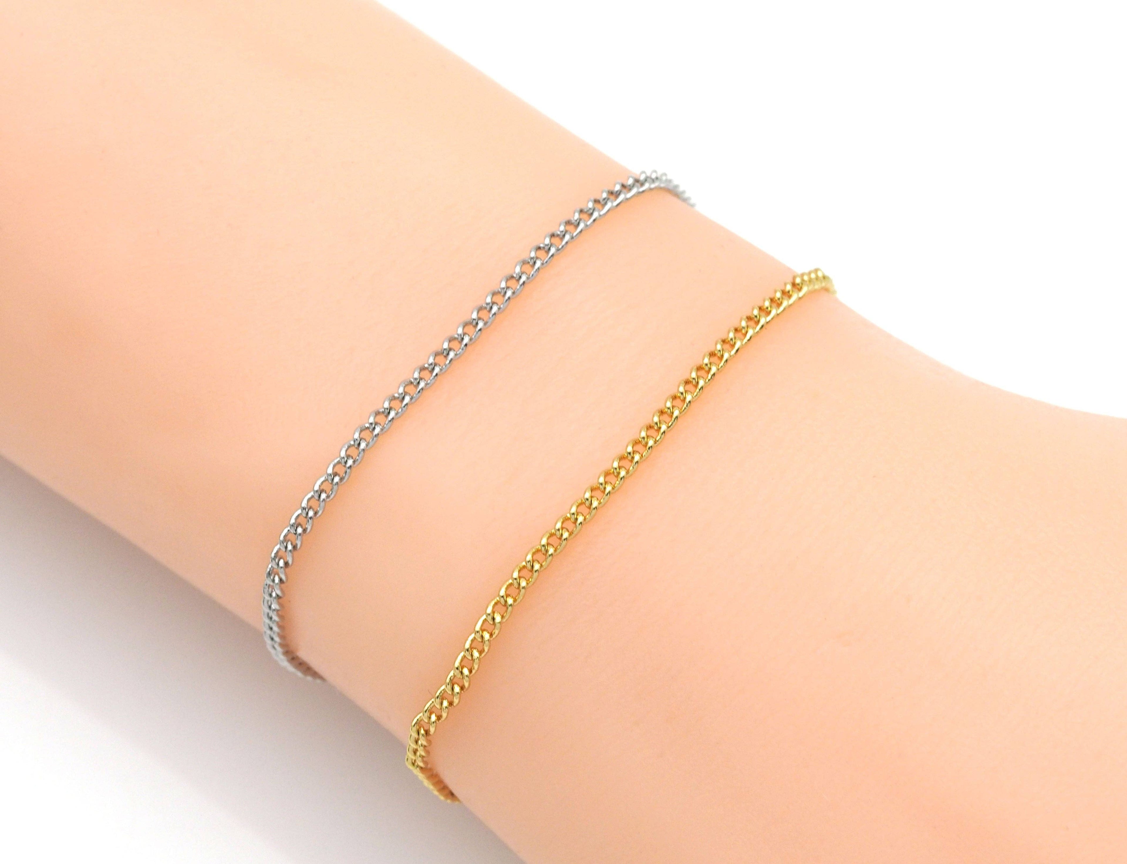 Dainty Curb Cuban Chain Necklace Bracelet, sku#EF259