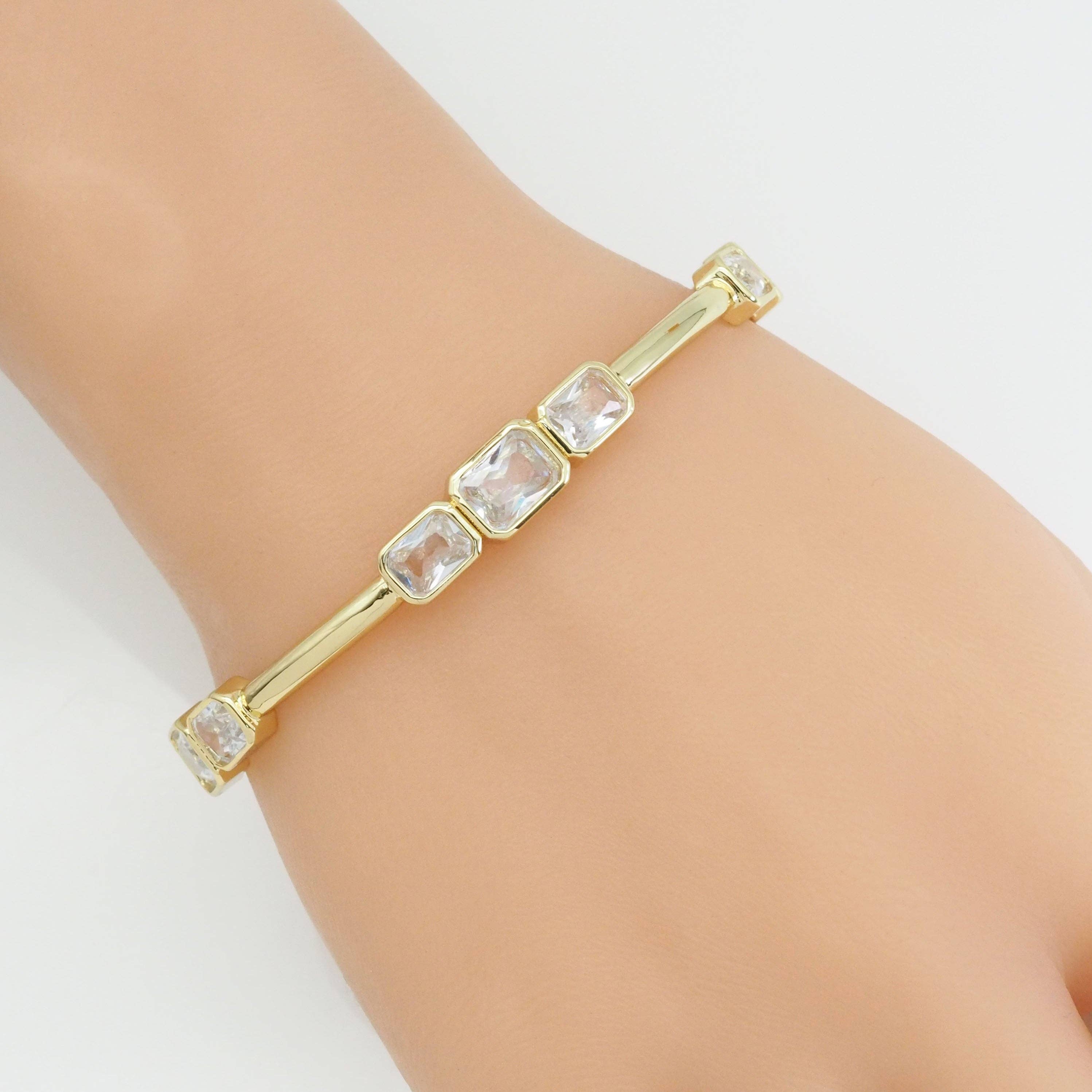 Gold Rectangle CZ Bracelet, Sku#LX404