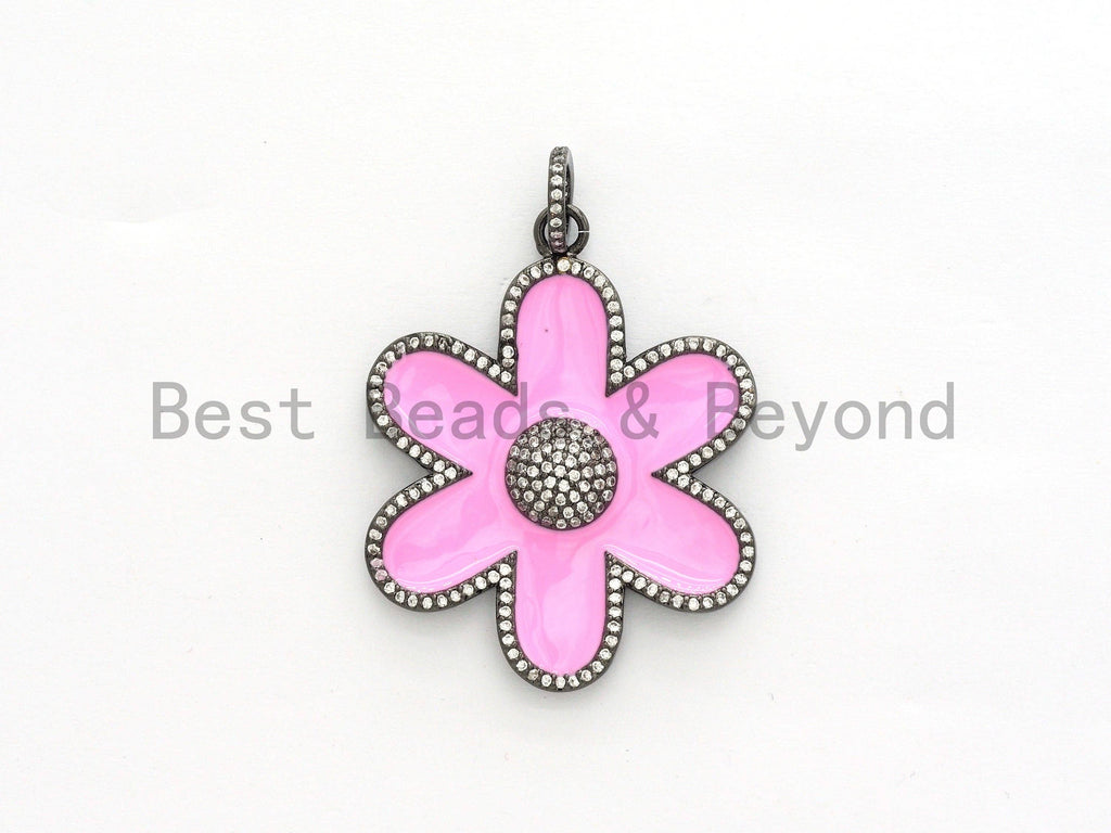 38mm LARGE NEW Enamel Colorful Flower Pendant,CZ Micro Pave Oil Drop Flower pendant,Enamel pendant,Enamel Jewelry,sku#F573