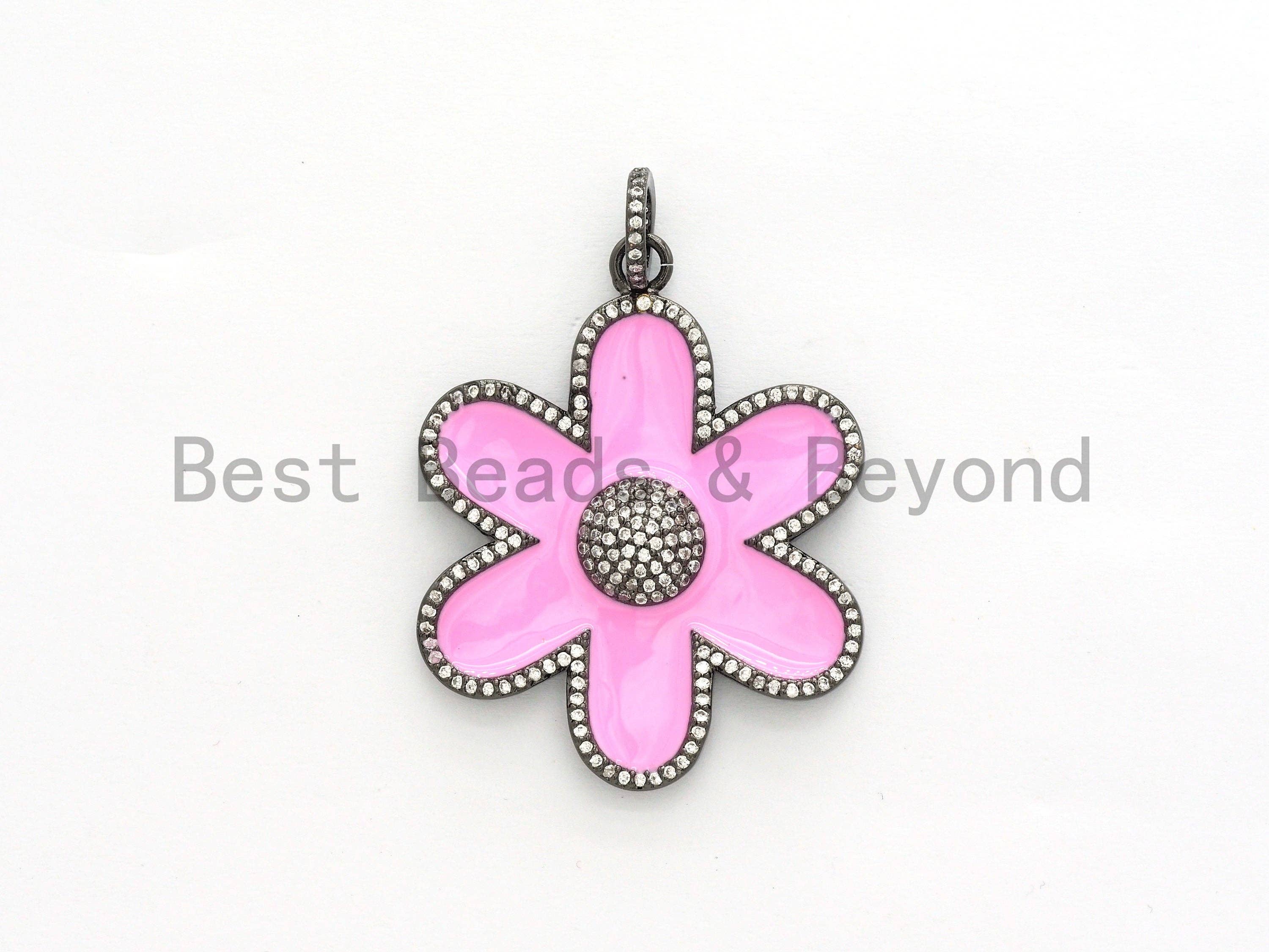 38mm LARGE NEW Enamel Colorful Flower Pendant,CZ Micro Pave Oil Drop Flower pendant,Enamel pendant,Enamel Jewelry,sku#F573