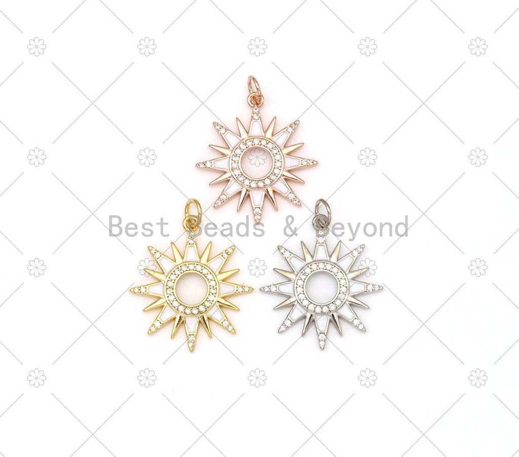 CZ  Enamel Sunburst Charm, 21x23mm,Sku#Y534
