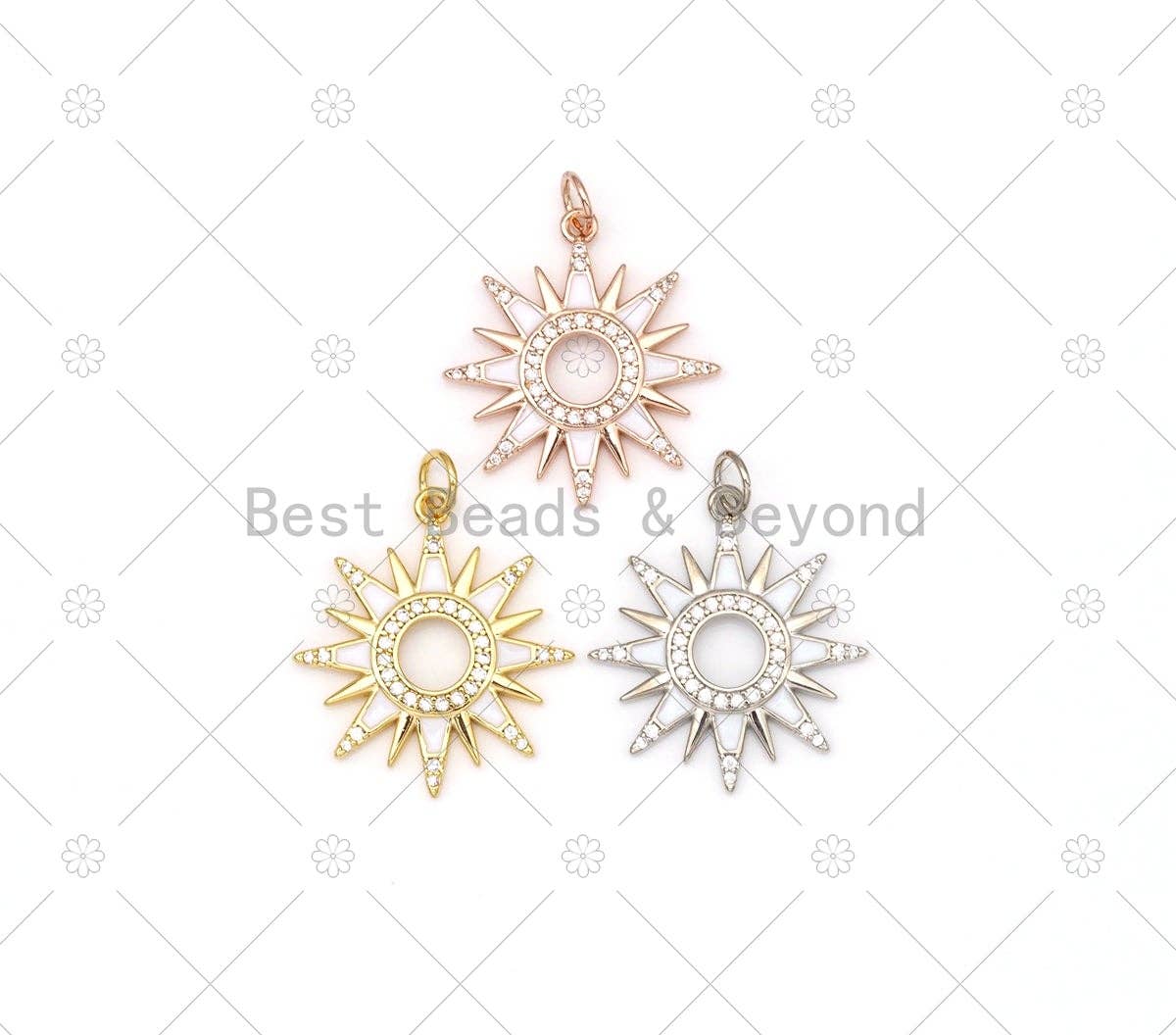 CZ  Enamel Sunburst Charm, 21x23mm,Sku#Y534
