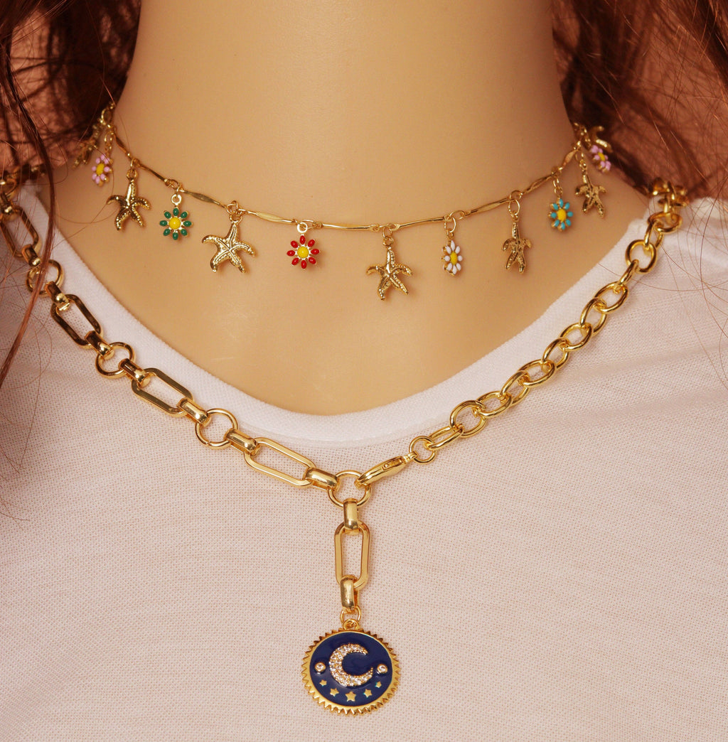 Mixed Gold Oval Paperclip Chain Necklace, sku#EF192