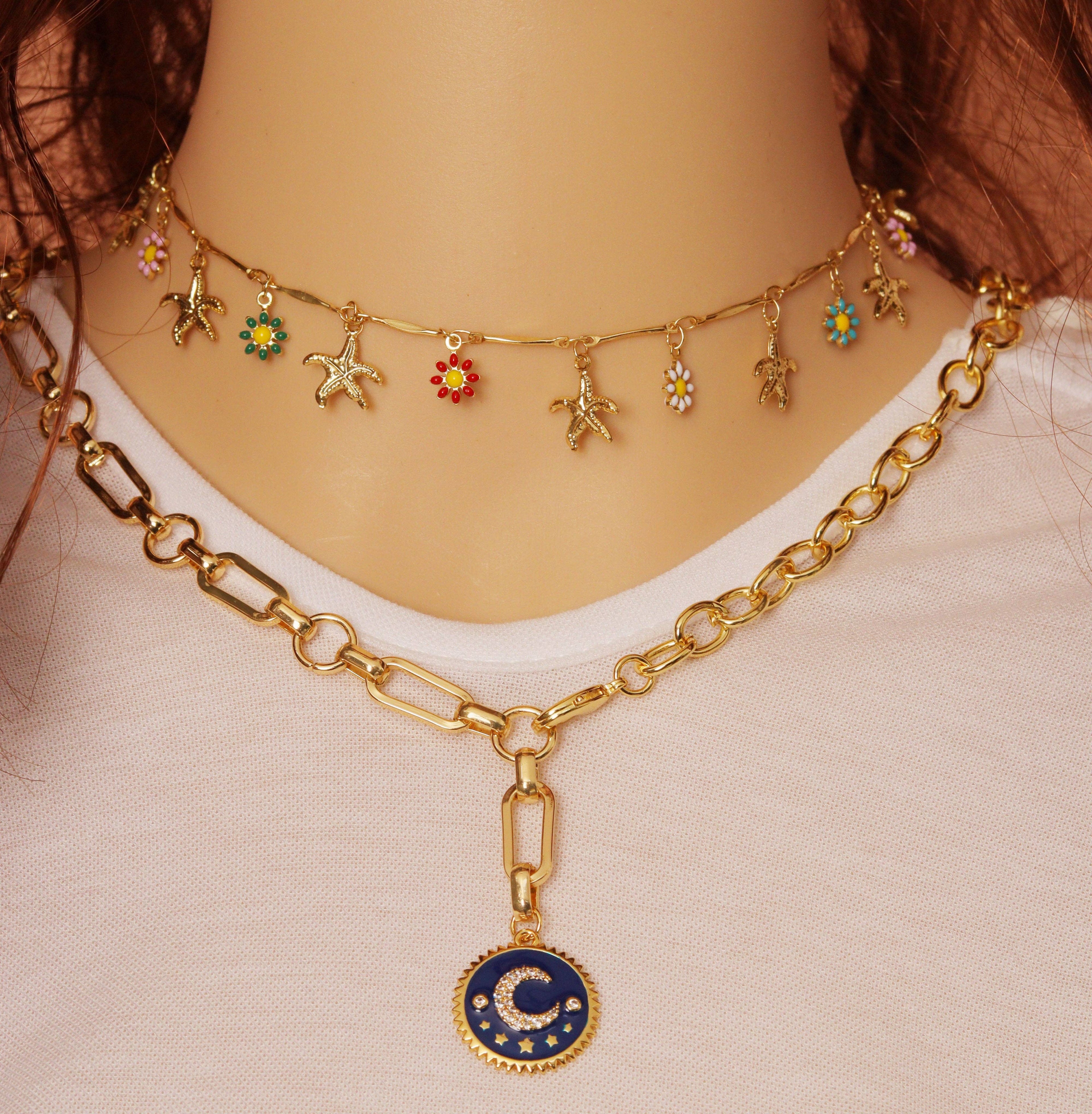 Mixed Gold Oval Paperclip Chain Necklace, sku#EF192