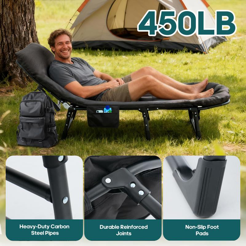 Camping Cot for Adults, 6 Angle Adjustable Folding Camping Bed with Mattress, Foldable Camping Bed for Camp, Office, Outdoor, Lightweight Camping Cot with Carry Bag Supports 450 Lbs