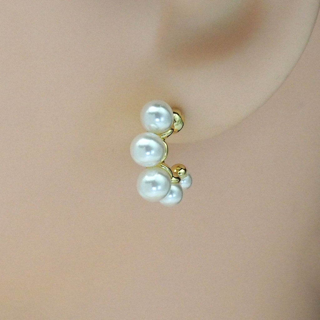 Gold White Pearl Arc-Shaped Stud Earrings, Sku#LD457
