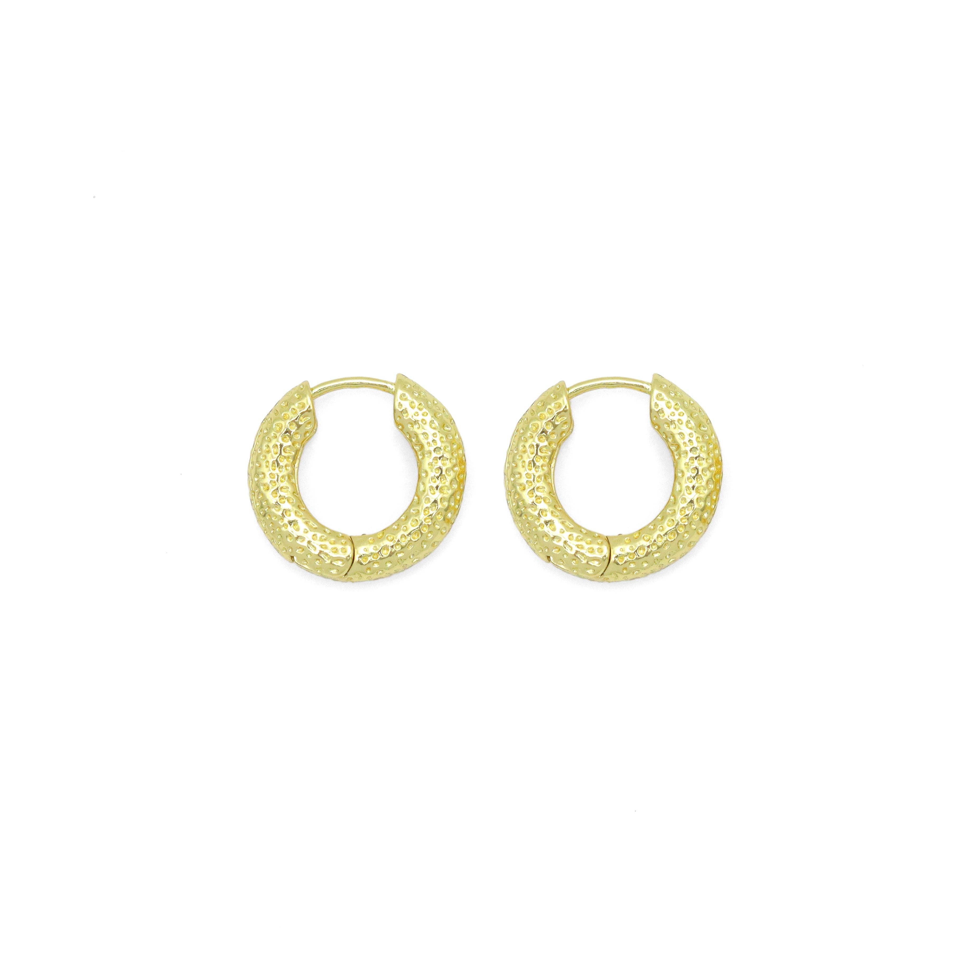 Hammered Gold hoop Earrings, Sku#Y1034
