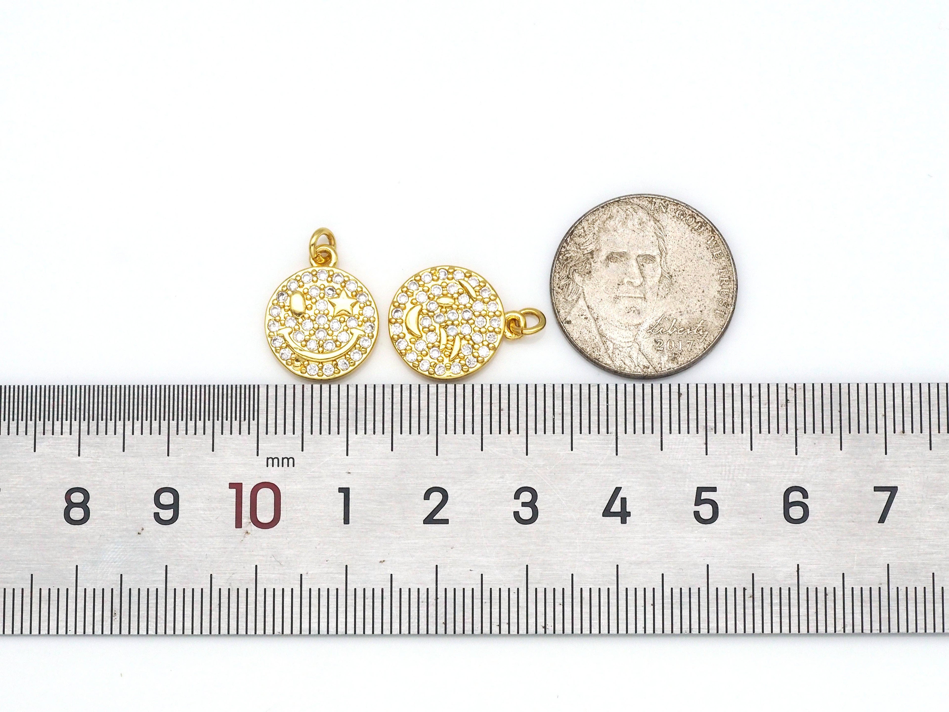 CZ Gold Cute Smiley Face Charm, Sku#JL52