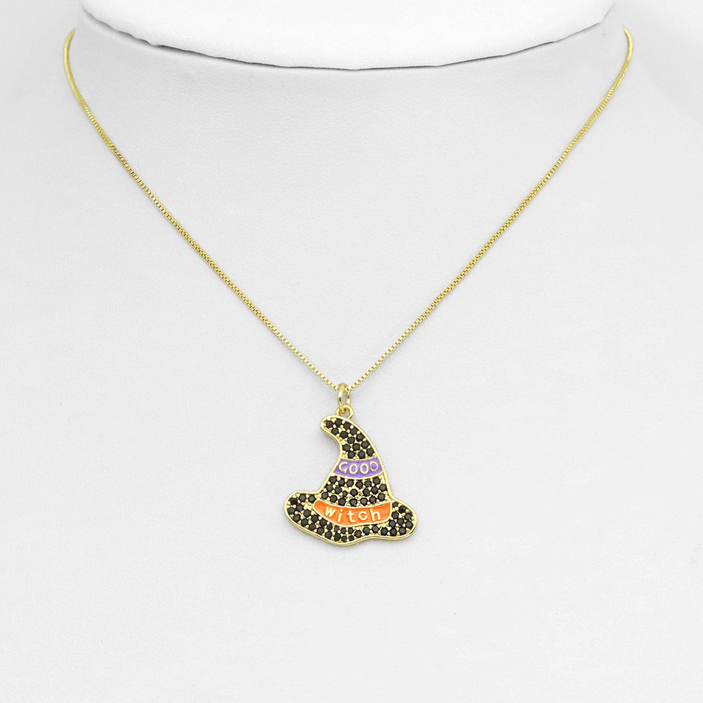 Colorful CZ Halloween Witch Hat Charm, Sku#A215