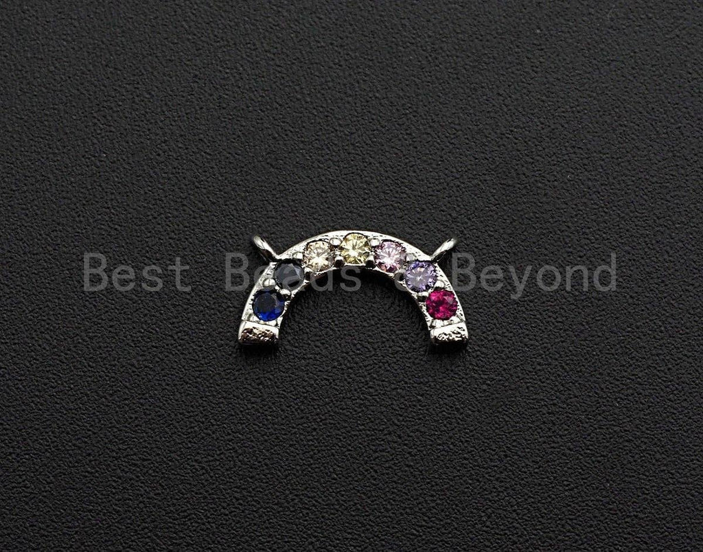 Colorful CZ Micro Pave Rainbow Pendant Connector, Cubic Zirconia Pendant, Silver/Gold/Black Tone, Minimal Jewelry, 7x14mm, Sku#Z609