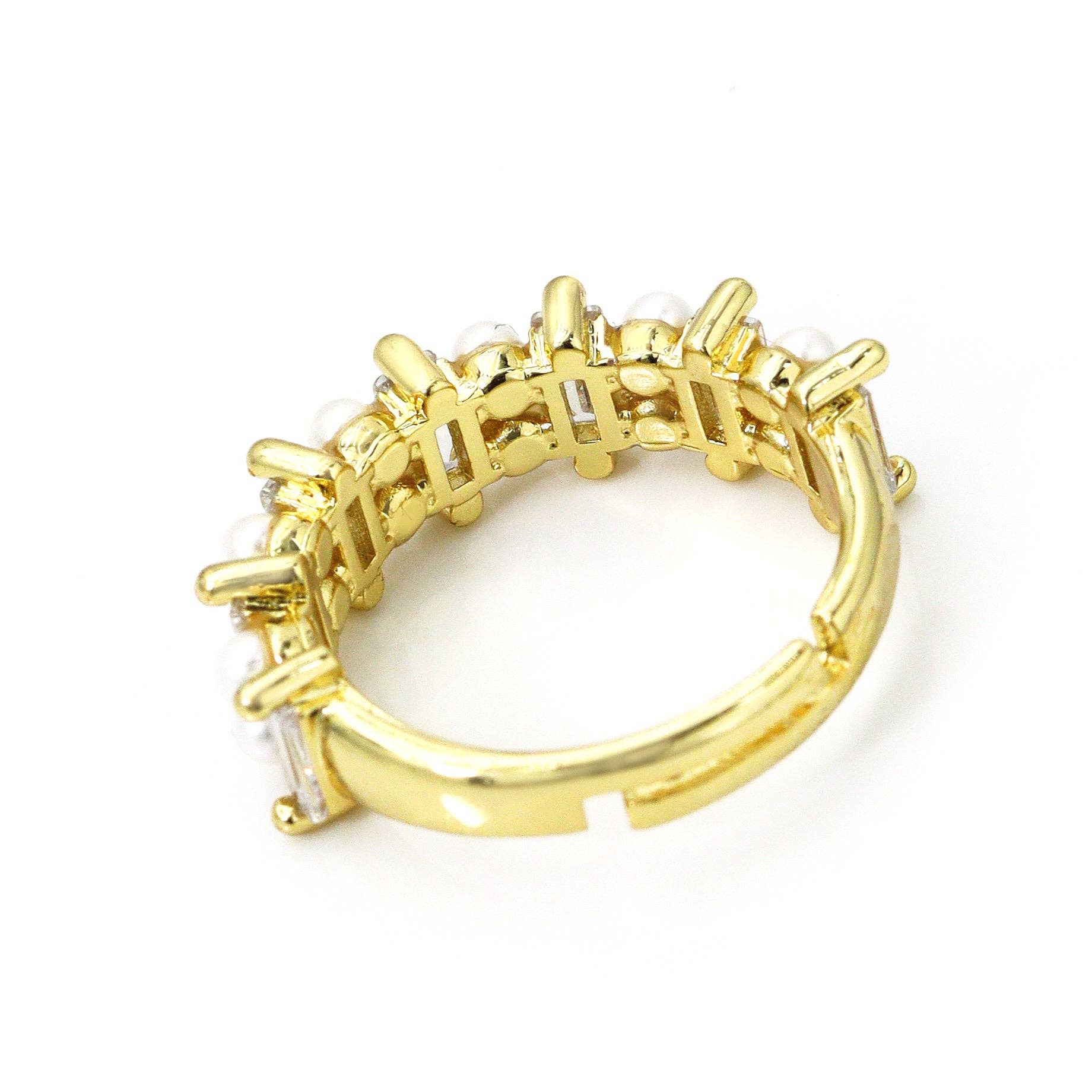 Pearl with Baguette CZ Band Ring, Sku#LD324