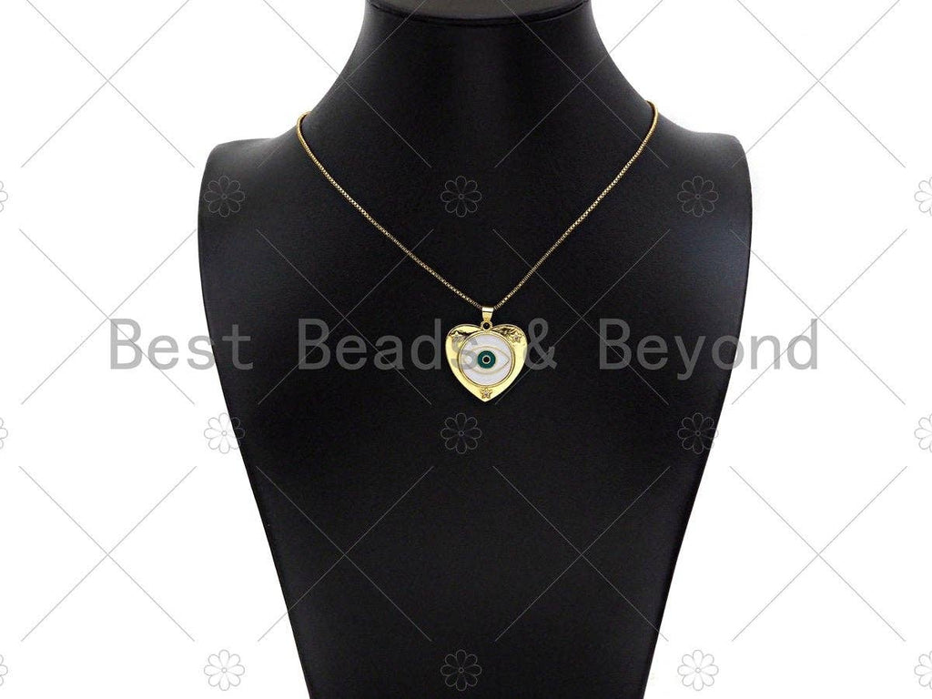 CZ Micro Pave Enamel Evil Eye On Heart Shape Pendant/Charm,Cubic Zirconia Star Charm, Necklace Bracelet Charm Pendant,25x25mm, Sku#LK217