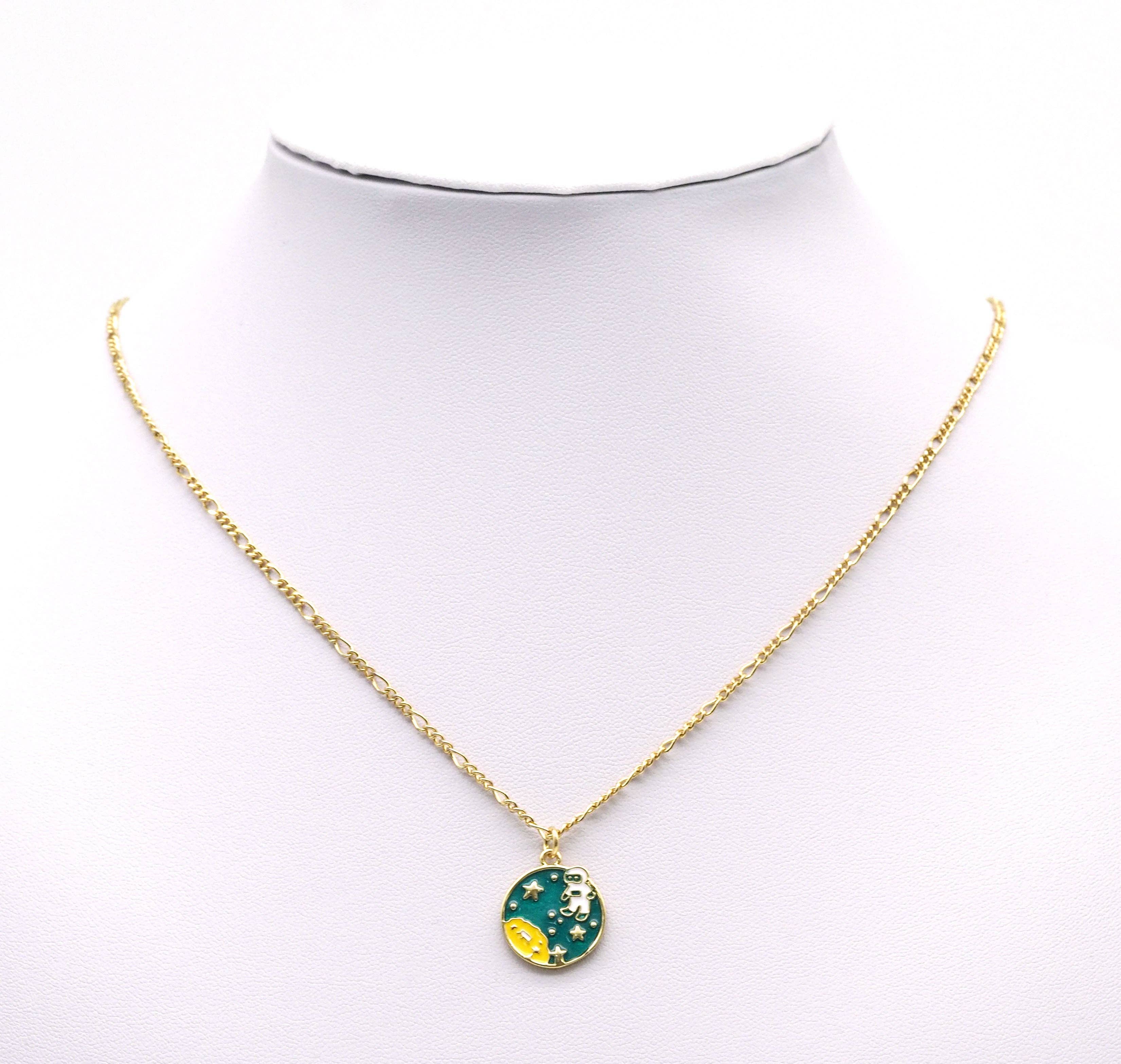 Gold Enamel Astronaut On Round Sky Charm, Sku#LD317