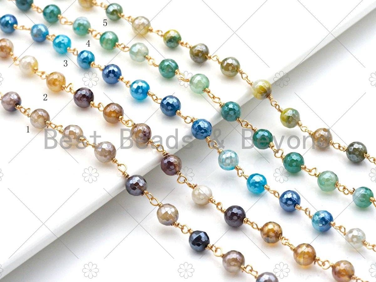 Mystic Agate Brown/Blue/Grey Rosary Chain, 6mm Agate Beaded