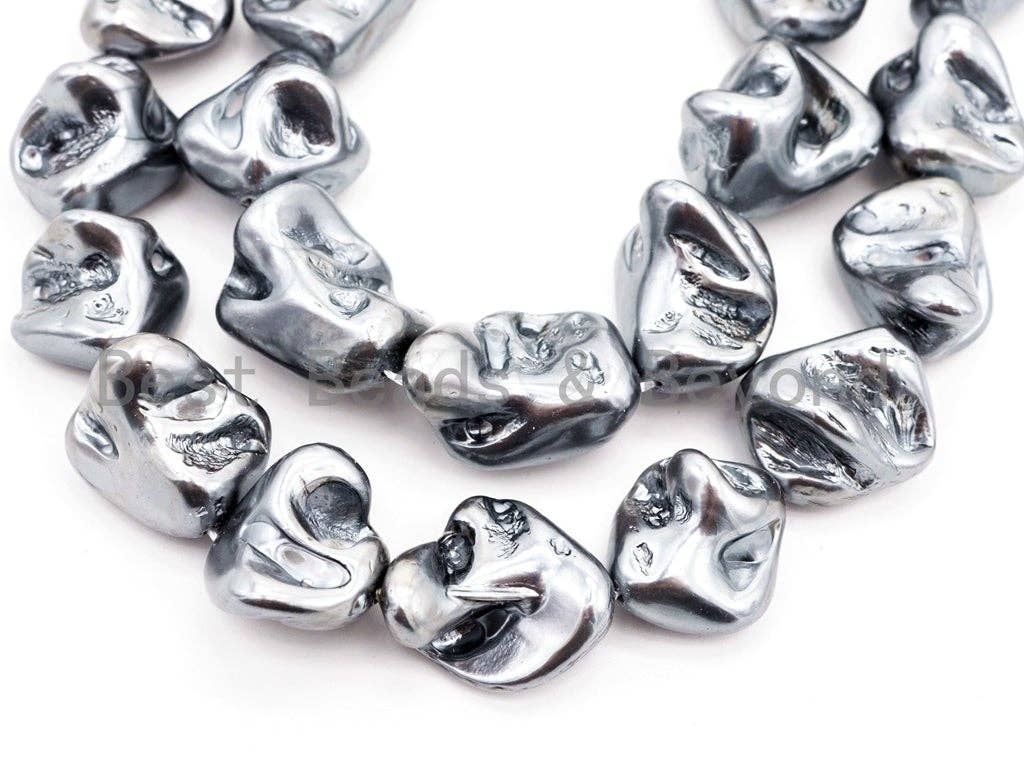 Quality Natural Mother of Pearl baroque beads, 15-21mm, Hematite Color Irregular Plated Gemstone Beads, 16inch strand, SKU#T112