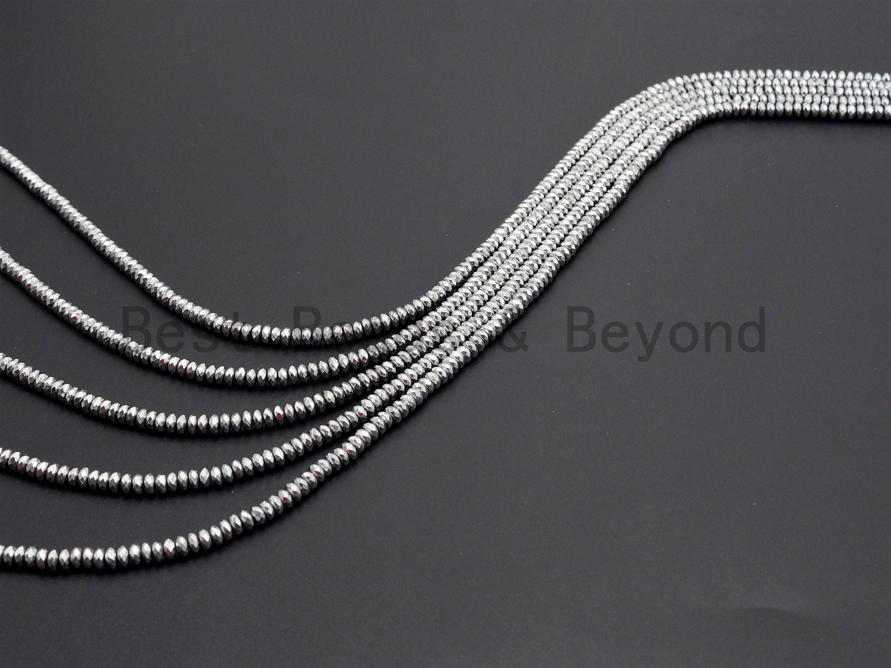 Quality Natural Silver Hematite beads,Rondelle Faceted Beads, Sku#S116