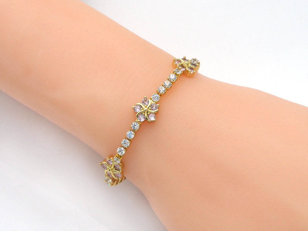 Pink Flower Gold Tennis Necklace Bracelet,sku#JL165