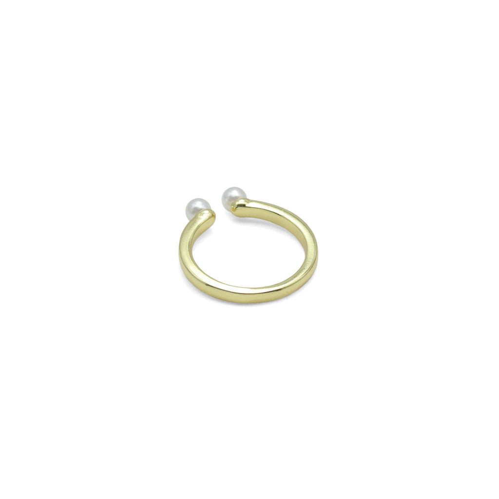 Gold Silver Two Pearl Thin Adjustable Ring, Sku#LX754