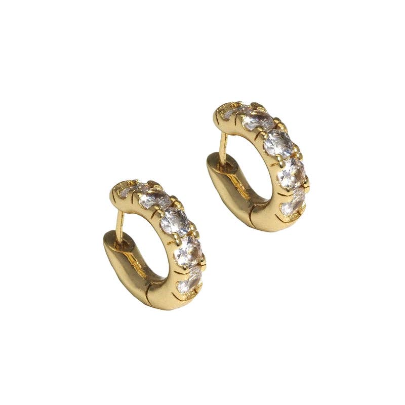 Gold Silver CZ Diamond Huggie Hoop Earrings, Sku#Y777